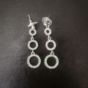 ☃️ Silver Rhinestone Triple Circle Earrings